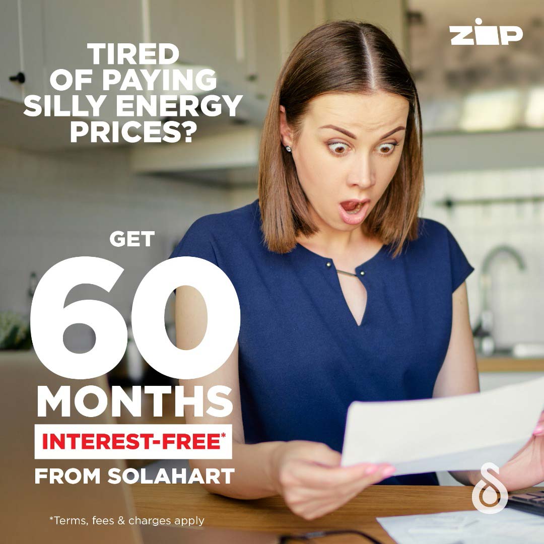 Offer from Solahart for 60 months interest-free on their solar power system. 